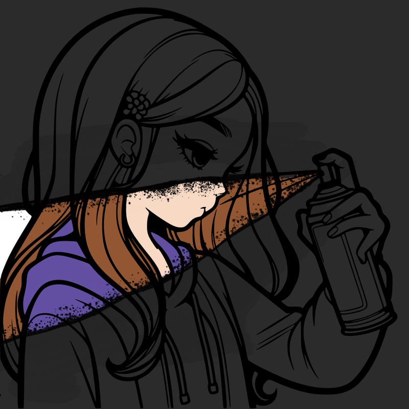 a realistic girl spray painting