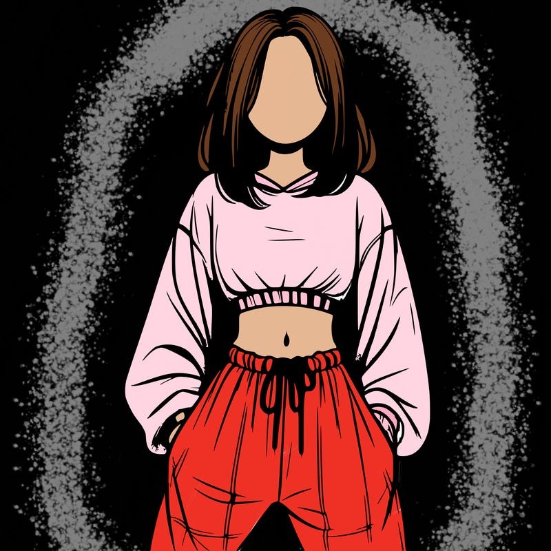 realistic girl faceless with baggy pants and a crop top