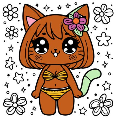 cute cat girl in a bikini
