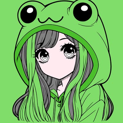 a pretty girl wearing a frog hoodie portrait with long hair