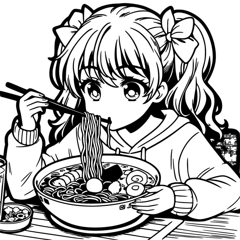 a manga girl eating ramen