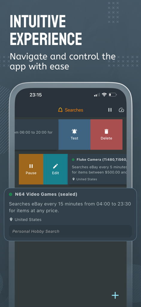Dealerts app interface displaying custom eBay search alerts for collectors and resellers