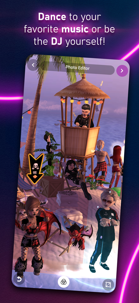 Fiesta virtual en la playa con avatares 3D y una cabina de DJ en la aplicación Club Cooee.