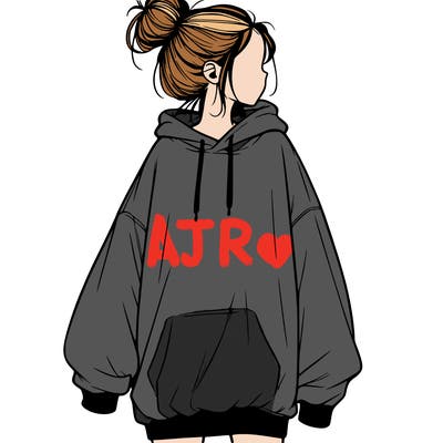 realistic girl with a oversized sweatshirt on and a bun
