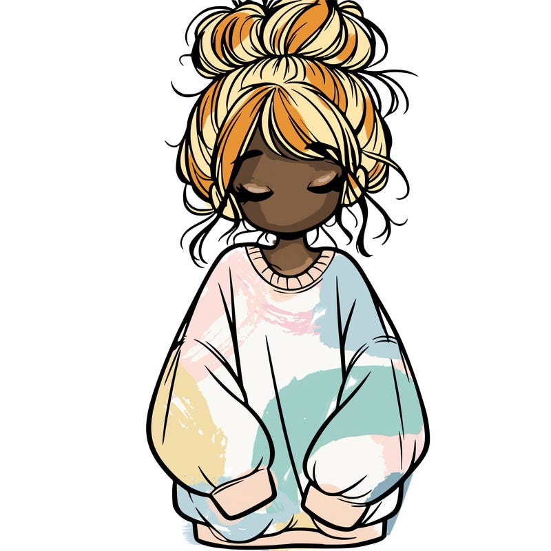 girl with baggy sweatshirt and messy bun