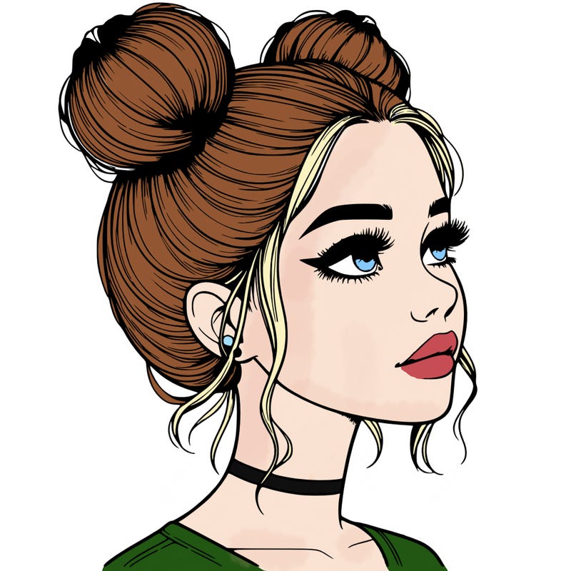realistic girl with buns on the top of her head