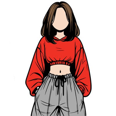 realistic girl faceless with baggy pants and a crop top