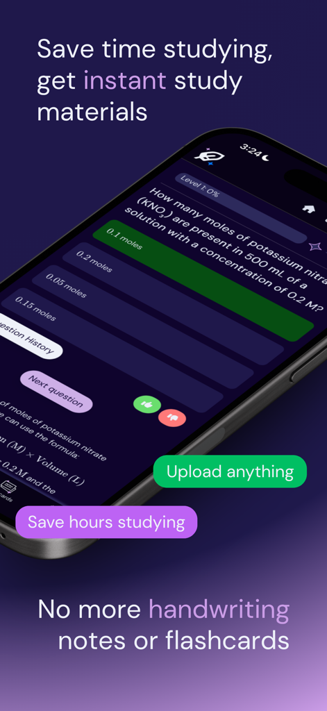 Die mobile Benutzeroberfläche der Thea-App zeigt einen KI-generierten Multiple-Choice-Chemie-Übungstest