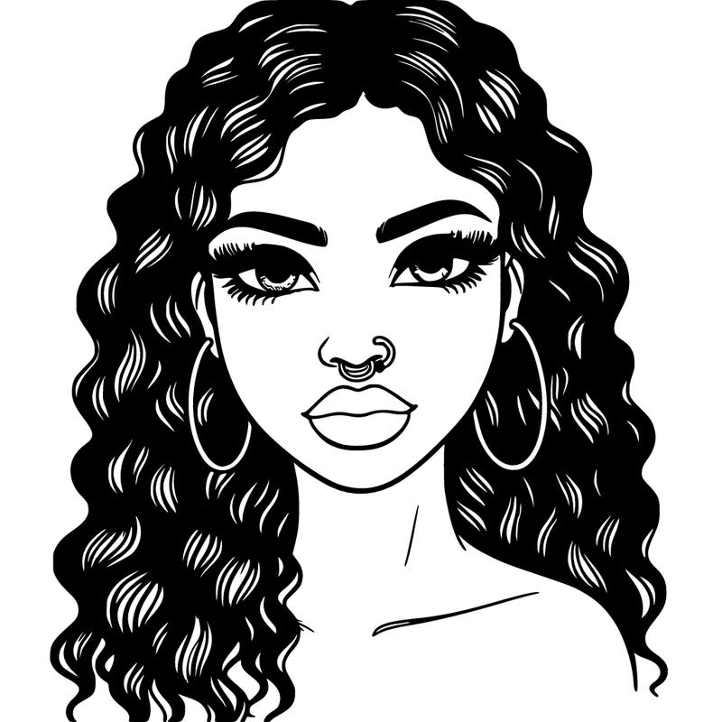 black woman long wavy hair nose ring pretty