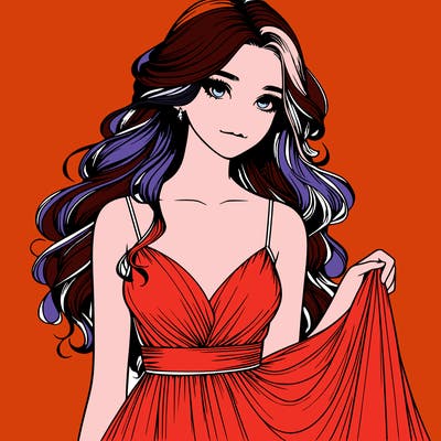 realistic girl in flowy silky prom dress