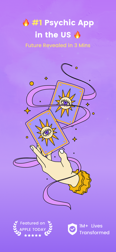 Salvia Tarot and Psychicsアプリの画面。タロットカードと米国でのランキング一位が表示されている。