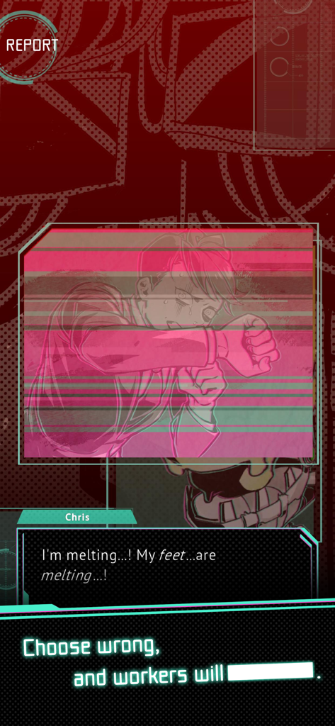 INSECTARIUM ALTERNATIVE MARCH - A distorted red and pink game screen from Insectarium Alternative March featuring a distressed character named Chris and surreal dialogue