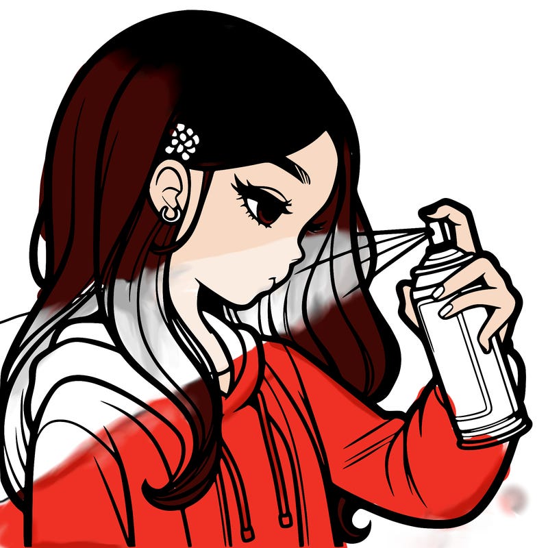 a realistic girl spray painting
