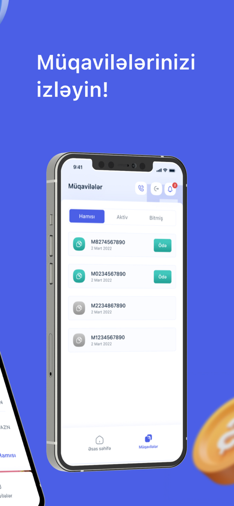 A mobile phone screen from the Ferrum Capital app displaying a list of active and finished financial contracts with payment options.