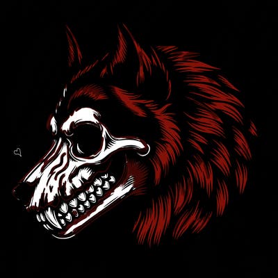 realistic wolf with skull face