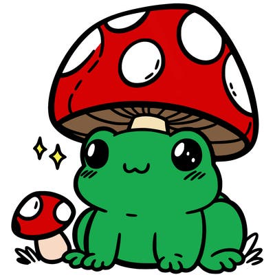 a cute frog with a mushroom hat