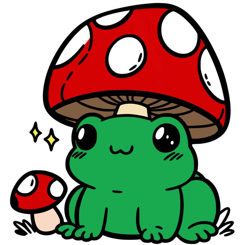 a cute frog with a mushroom hat
