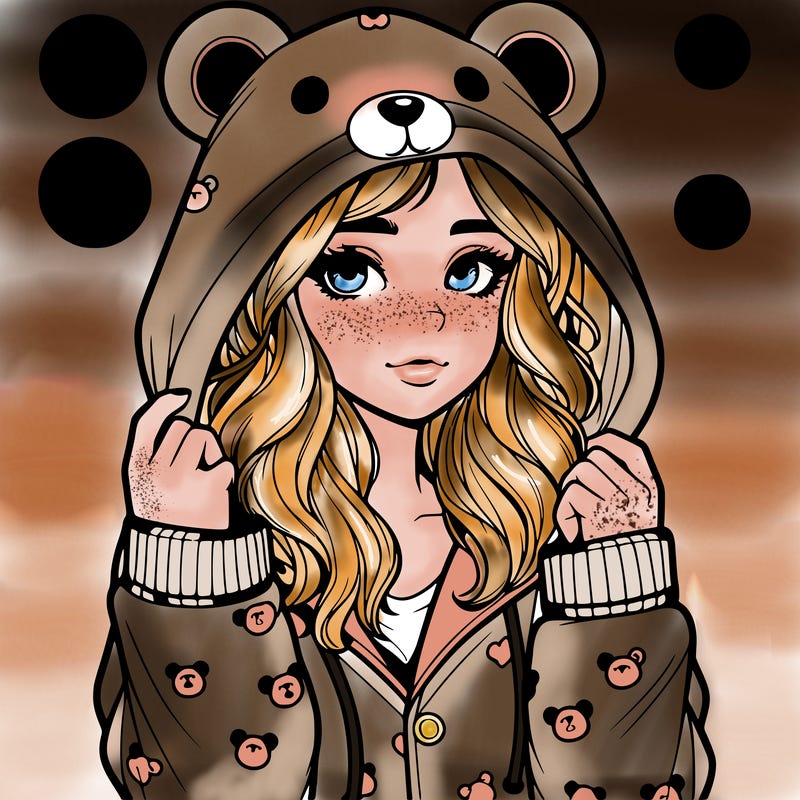 realistic girl in a animal pjs hoodie