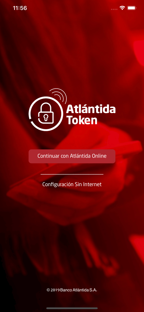 Atlántida Token - Atlantida Token app welcome screen with options for online and offline configuration