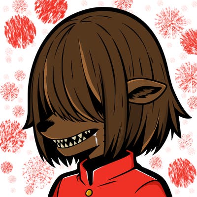 sharp teeth deer man with bob haircut