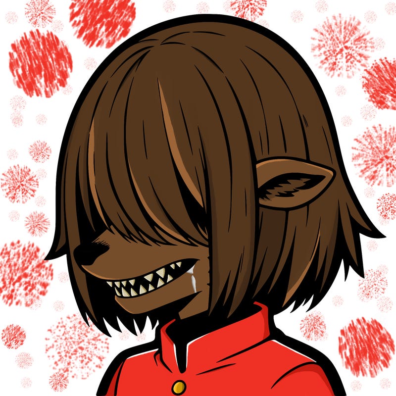 sharp teeth deer man with bob haircut