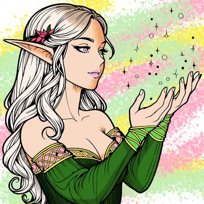 realistic elf girl doing magic