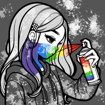 a realistic girl spray painting