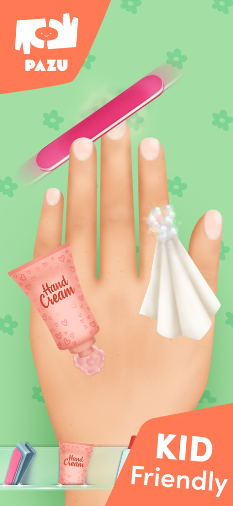 Girls Nail Salon - Kids Games - Kid friendly nail salon game showing hand care tools like a nail file and hand cream