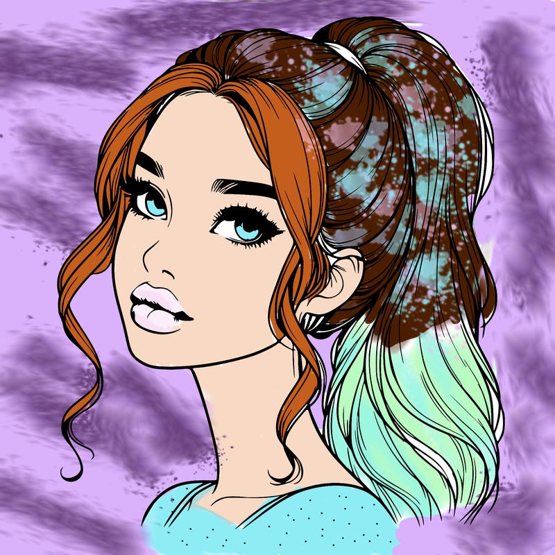 realistic girl with a ponytail on her hair and lips