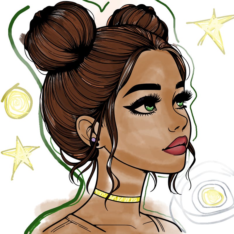realistic girl with buns on the top of her head