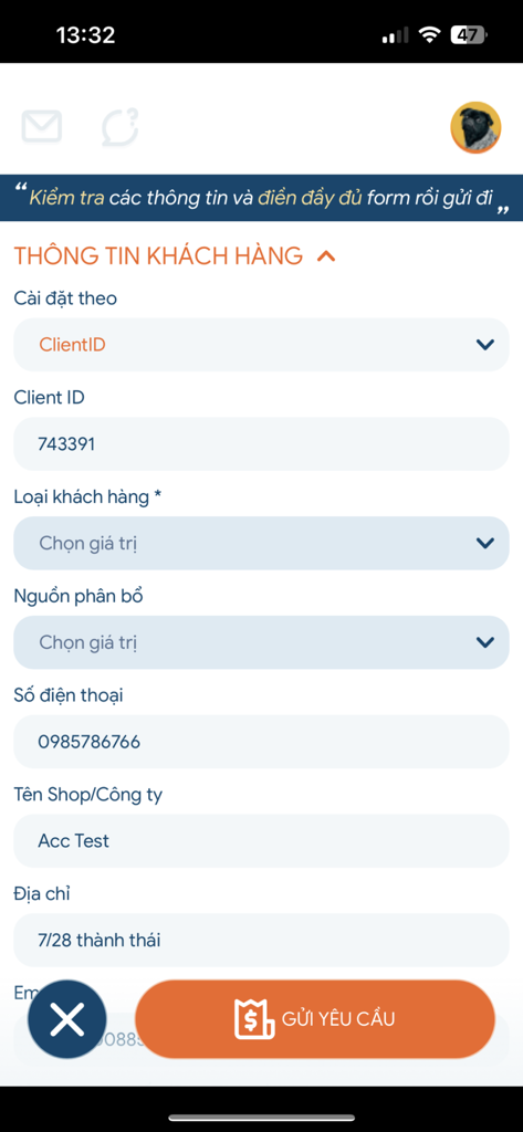 GHN - Nhanh KH - Customer information form in the GHN app for managing shipping details