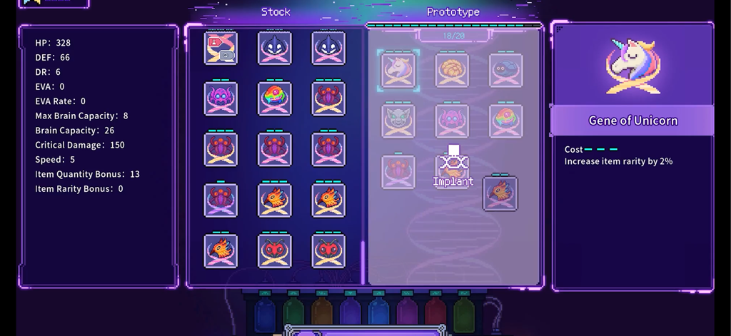 Bioweaver - Bioweaver game interface showing organ modification and gene crafting menu