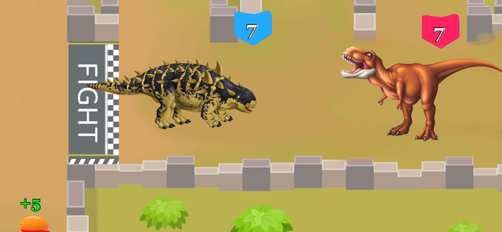 Dinosaur Zoo-The Jurassic game - Una batalla entre un Ankylosaurus y un T-Rex en Dinosaur Zoo.