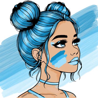 realistic girl with buns on the top of her head