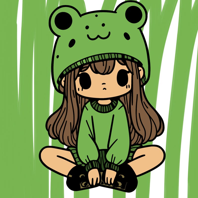 a girl wearing a frog hat and some frog socks