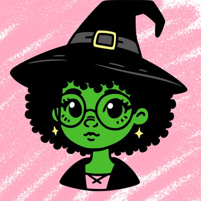 a black person who is a witch and has glasses