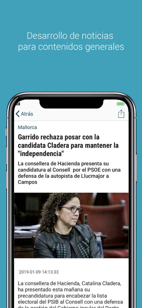 Mobile Ansicht, die einen lokalen Nachrichtenartikel aus der Diario de Mallorca-App über die Politik der Balearen zeigt
