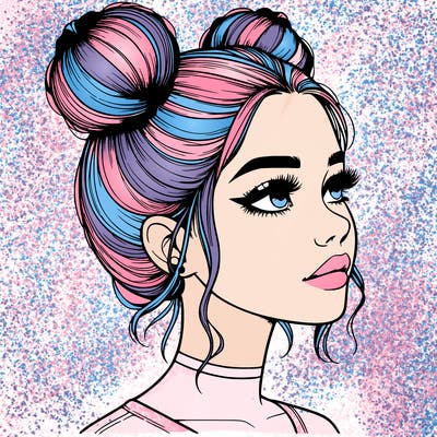 realistic girl with buns on the top of her head