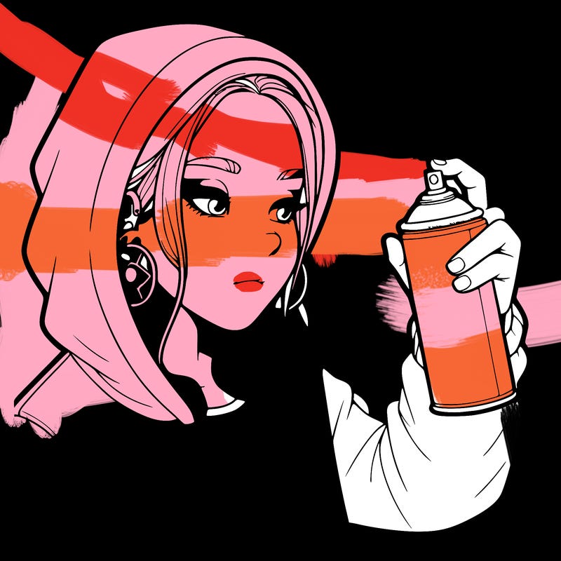 a realistic girl, spray painting