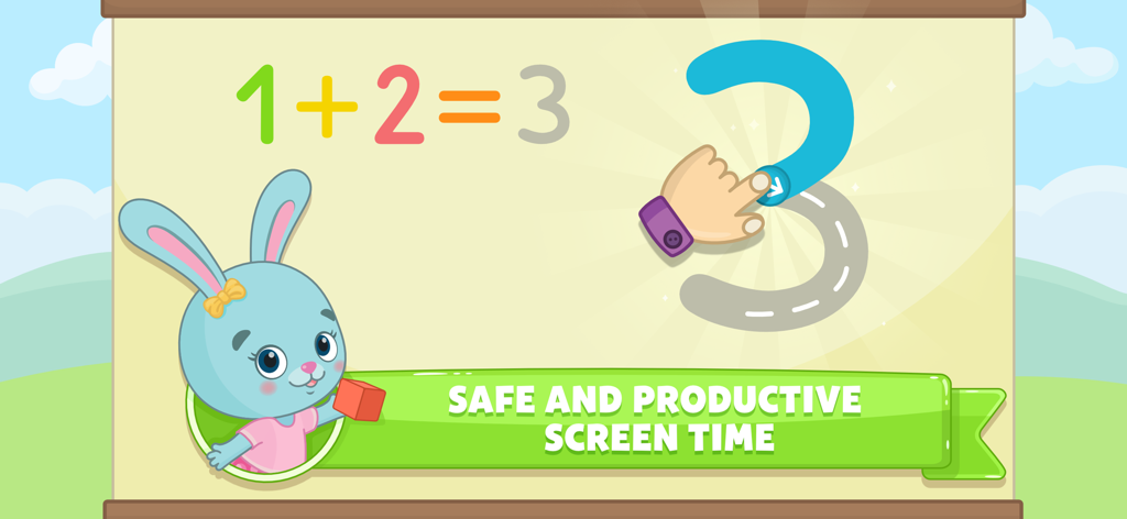 Tout-petit apprenant les mathématiques et le traçage de chiffres avec un lapin cartoon dans un environnement sûr