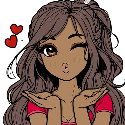 realistic girl winking and blowing a kiss while making heart hands