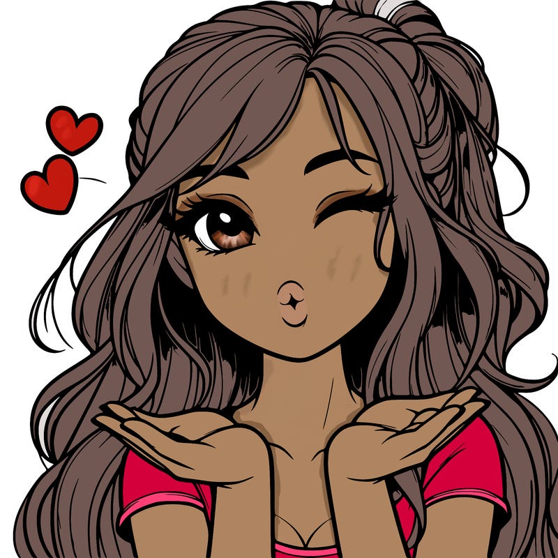 realistic girl winking and blowing a kiss while making heart hands