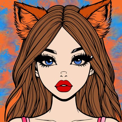 realistic girl with fox ears and realistic lips