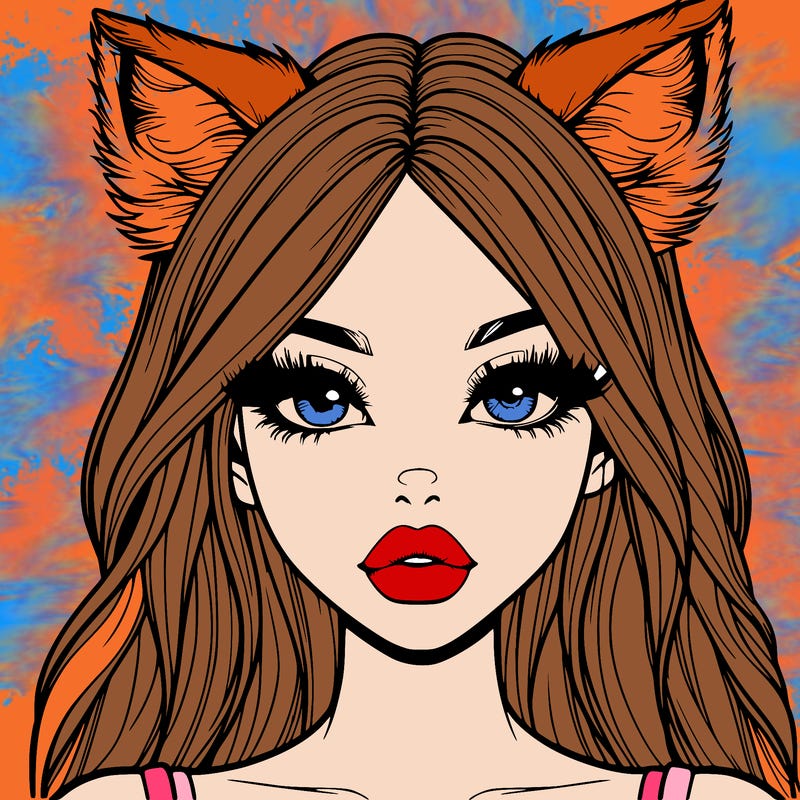 realistic girl with fox ears and realistic lips