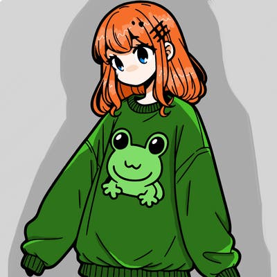 girl wearing frogging sweatshirt