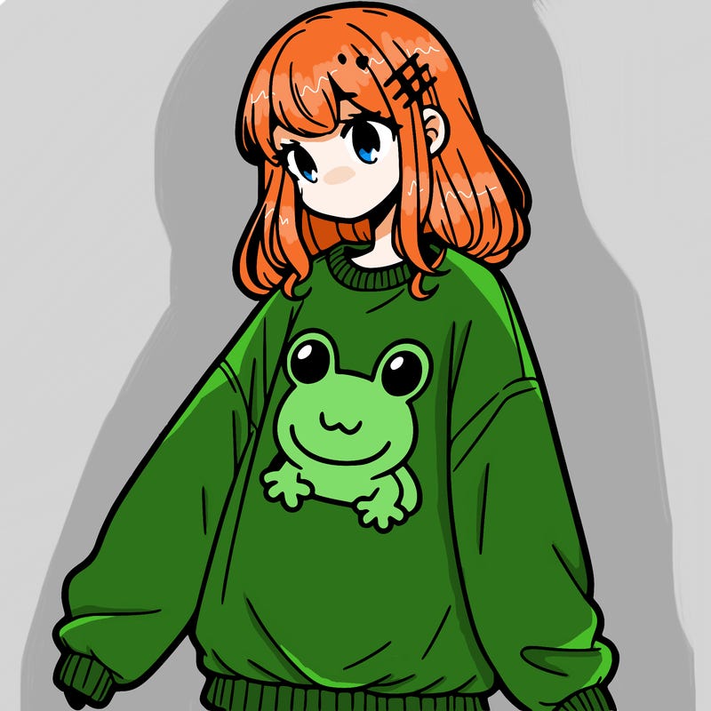 girl wearing frogging sweatshirt
