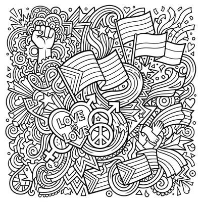 Dive into a world of abstract patterns and powerful Pride symbols with this engaging coloring page designed specifically for teens. Express your creativity and celebrate love, diversity, and community with every stroke.