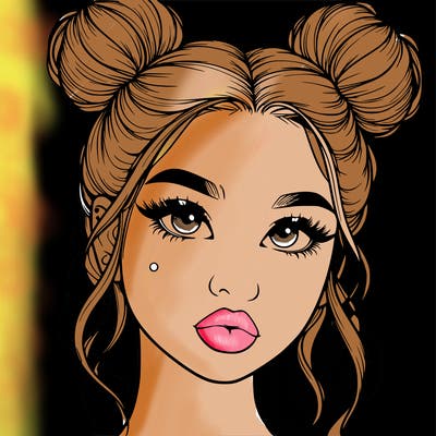 realistic girl with two buns on her hair and lips