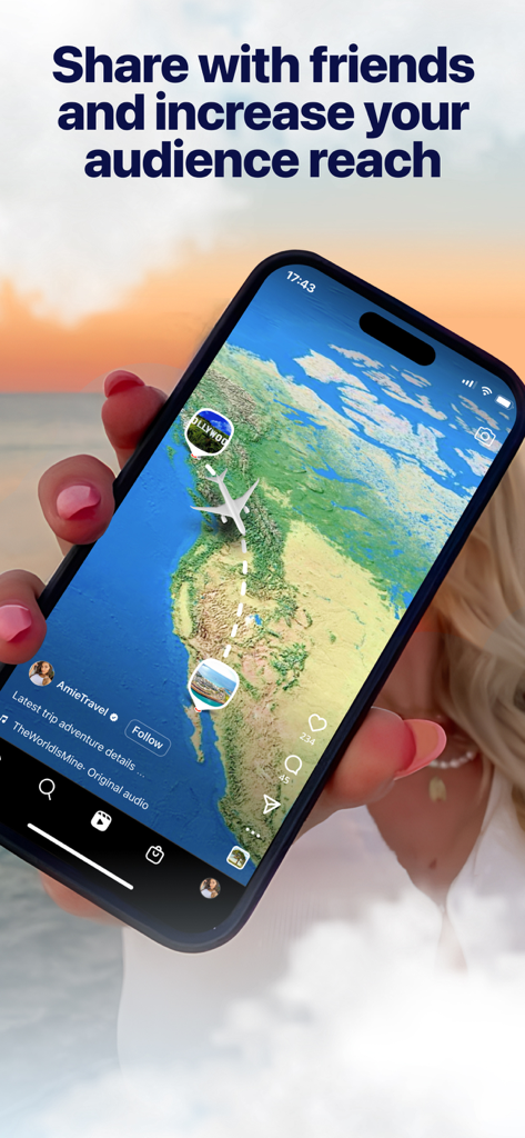 Travel Route, Journey Boast - Smartphone zeigt ein animiertes Reisekarten-Video für Social-Media-Sharing