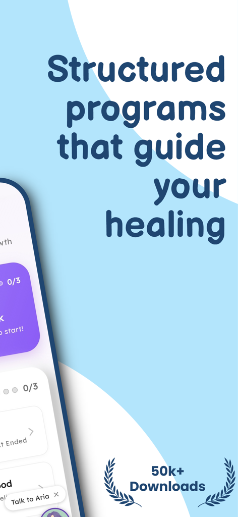 SoulSage: Emotional Healing - SoulSage app screen showcasing structured healing programs and 50k plus downloads